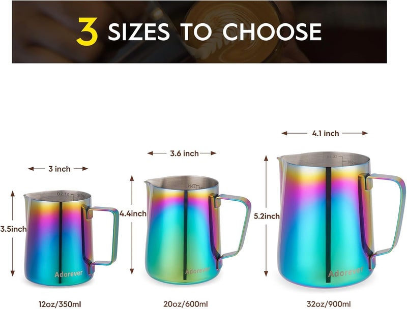 Adorever Milk Frothing Pitcher Colorful 350ml (12oz) Steaming Pitchers Stainless Steel Milk Coffee Cappuccino Latte Art Barista Steam Pitchers Milk Jug Cup with Decorating Art Pen Heat insulation layer - Image 2