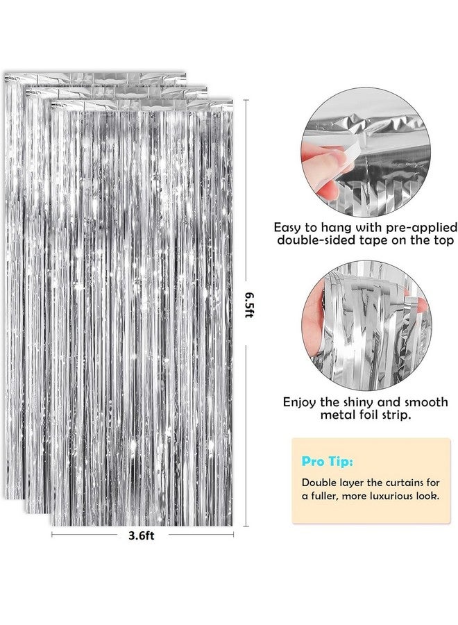 FI - FLICK IN SilverTinsel Foil Fringe Backdrop Curtain, Streamer Backdrop Curtains, Streamers Birthday Party Decorations, Tinsel Curtain for Parties, Photo Booth Backdrops (Pack of 2) - Image 2