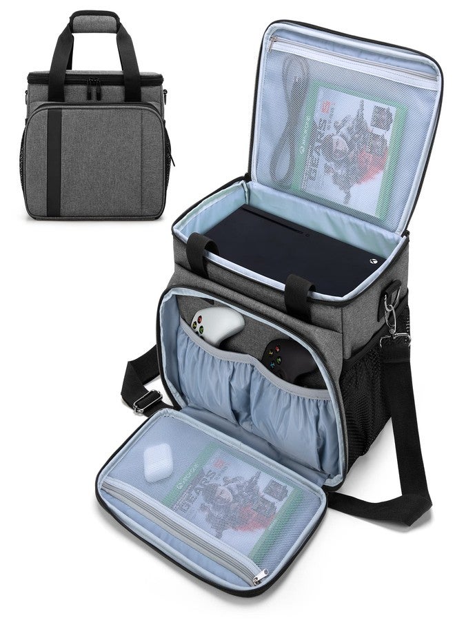 CURMIO Game Console Carrying Case Compatible for Xbox Series X, Portable Carrying Bag with Shoulder Strap for Controllers, Cables, Headsets, Ideal for Game Player, Gray, Patent Pending, Bag Only - Image 1