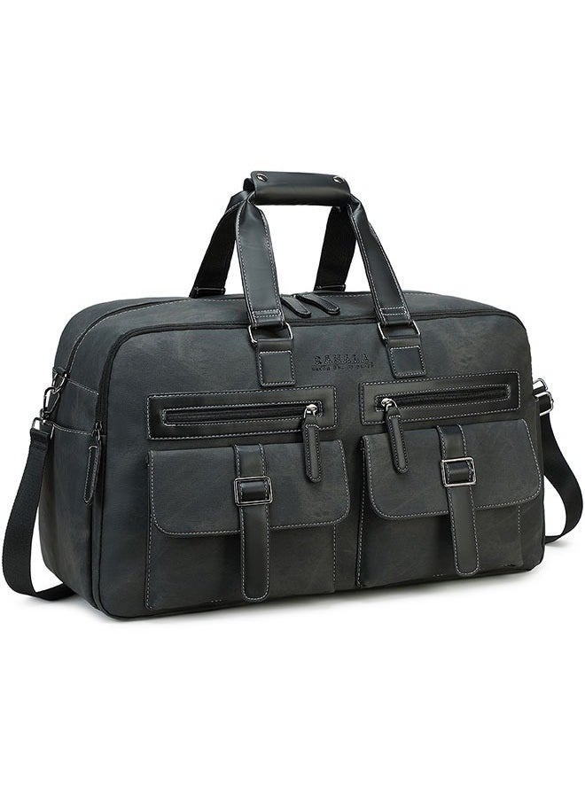 RAHALA 805 Leather Duffel Travel Weekend Large Capacity GYM Business Stylish Multiple Pockets Water-resistant Carry-on Bag - Dark Grey  - Image 1