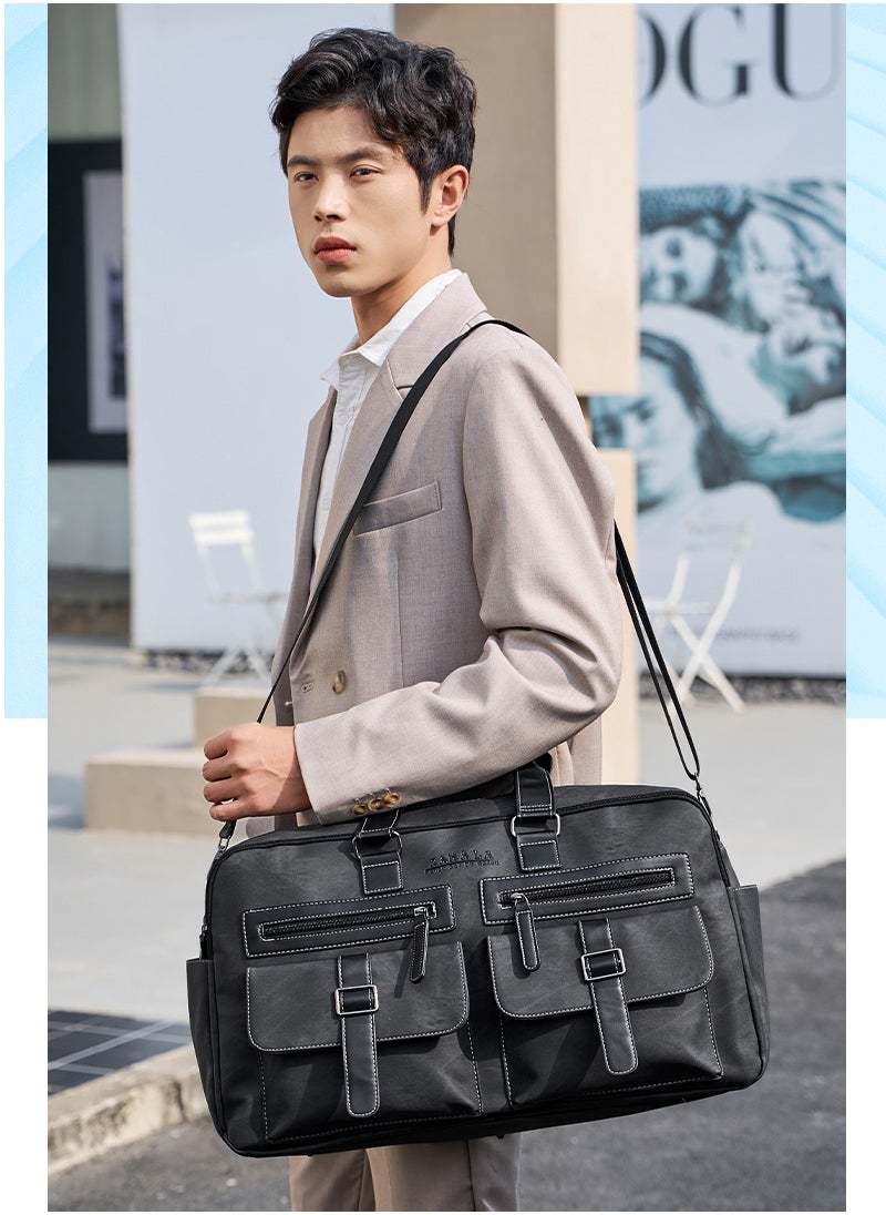 RAHALA 805 Leather Duffel Travel Weekend Large Capacity GYM Business Stylish Multiple Pockets Water-resistant Carry-on Bag - Dark Grey  - Image 2