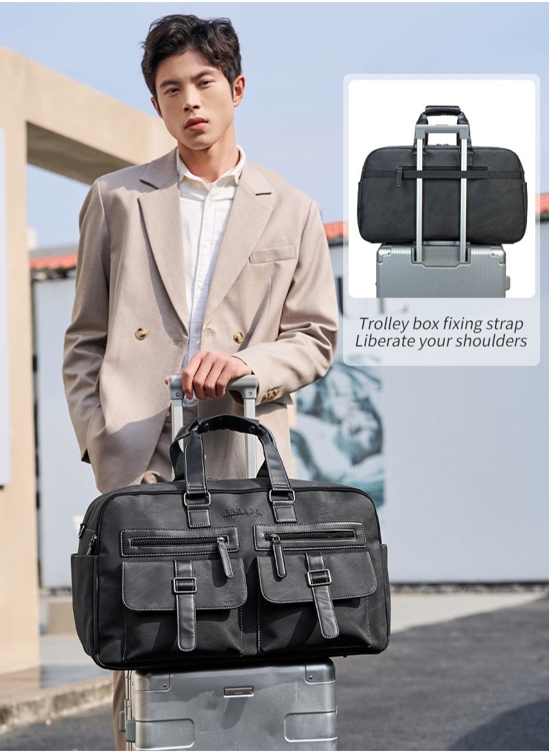 RAHALA 805 Leather Duffel Travel Weekend Large Capacity GYM Business Stylish Multiple Pockets Water-resistant Carry-on Bag - Dark Grey  - Image 3