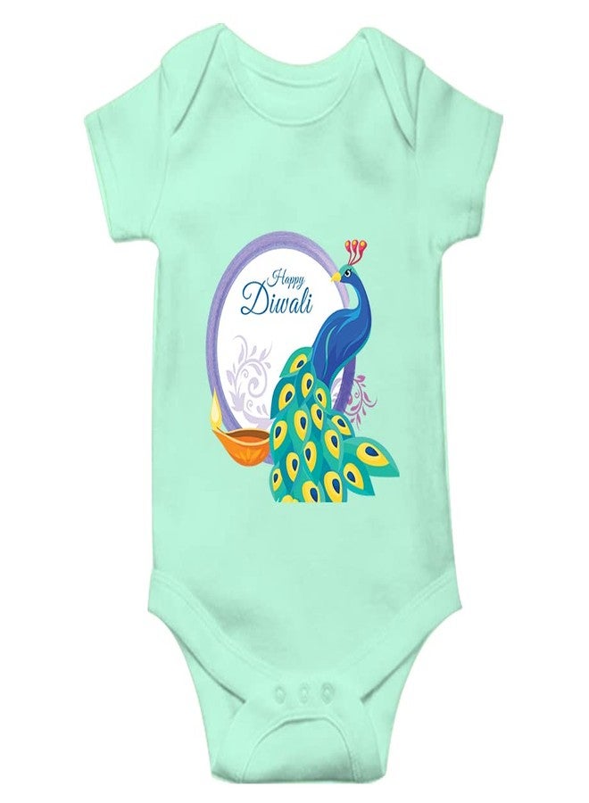 Mott2 Diwali Special Unisex Baby Romper - Happy Diwali2 (9-12 Months Green) - Image 1
