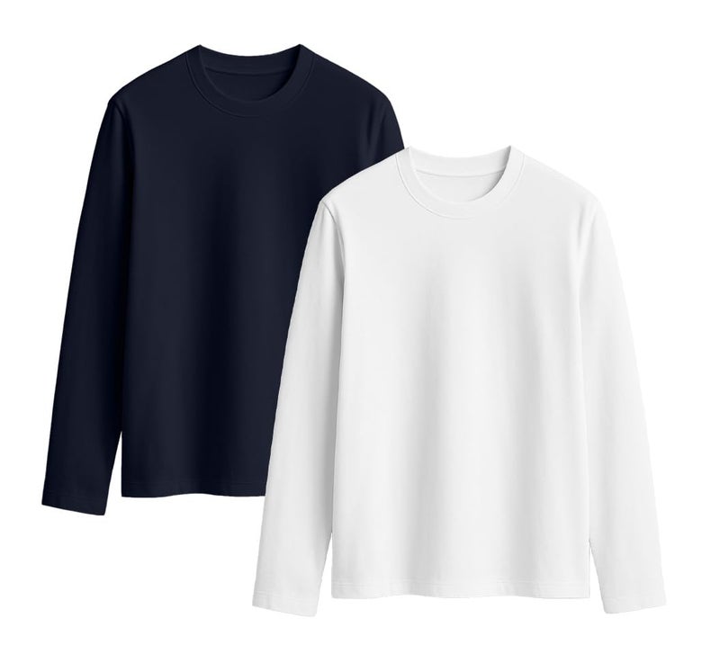 JUNEBERRY® Cotton Round Neck Regular Fit Solid Core Full Sleeve T-Shirt Combo for Women & Girls (Pack of 2) (PO2_JB_FS_WT_NY_S) - Image 1