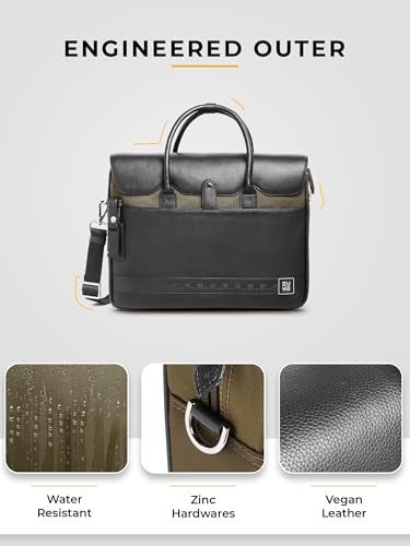 EUME Aristo Laptop Bag for Men | Office Bag for Men & Women | with Padded Compartment | Vegan Leather & Nylon Fabric | Fits Up to 15.6" Laptop & MacBook, 13L, Forest Black - Image 5