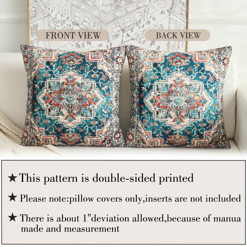 BUAEL Boho Throw Pillow Covers 18x18 inch Set of 2,Boho Vintage Carpet Pattern Antique Ethnic Decor Double Sided Pattern Cushion Cover Soft Pillow Case Living Sofa Room Bed Square Pillow Cover - Image 3