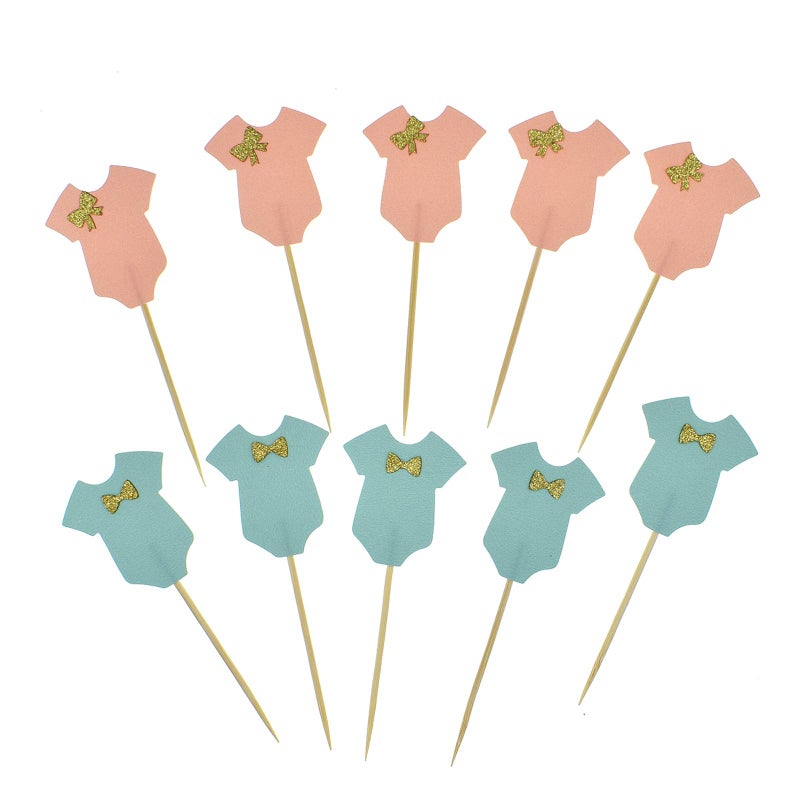 TKMOS 40 Pack Baby Jumpsuits Baby Shower Cake Cupcake Toppers Picks for Boy Birthday Party Decors Baby Shower Decors - Image 2