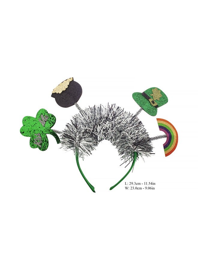 Lux Accessories Green Clovers Hat Pot Of Gold And Rainbow Silver Tinsel St Patty’S Day Inspired Bopper Headband - Image 4