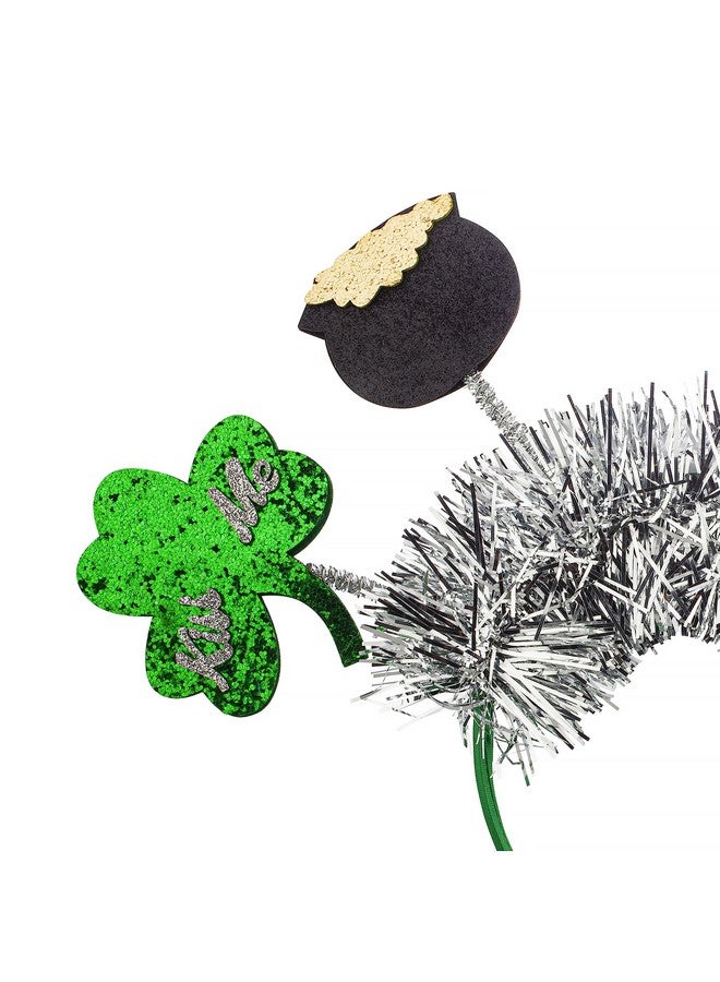 Lux Accessories Green Clovers Hat Pot Of Gold And Rainbow Silver Tinsel St Patty’S Day Inspired Bopper Headband - Image 2