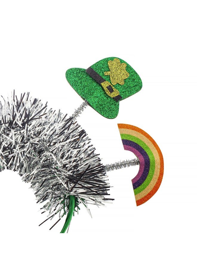Lux Accessories Green Clovers Hat Pot Of Gold And Rainbow Silver Tinsel St Patty’S Day Inspired Bopper Headband - Image 3
