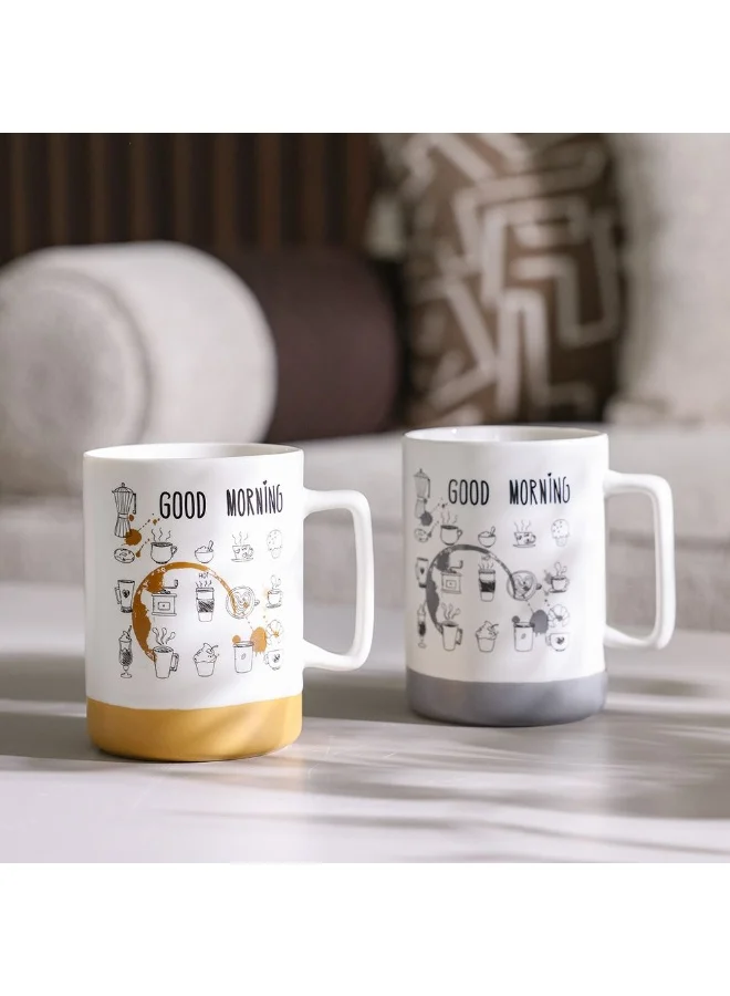 DANUBE HOME Danube Home Danube Essential 2-Piece New Bone China Mug Set Elegant And Durable Perfect For Tea Coffee Or Hot Beverages Stylish And Comfortable Design For Home Or Office Use 8X7X10.8Cm 405Ml