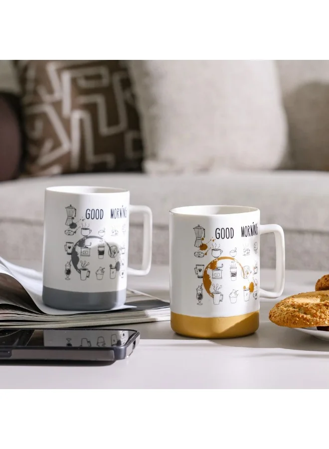 DANUBE HOME Danube Home Danube Essential 2-Piece New Bone China Mug Set Elegant And Durable Perfect For Tea Coffee Or Hot Beverages Stylish And Comfortable Design For Home Or Office Use 8X7X10.8Cm 405Ml