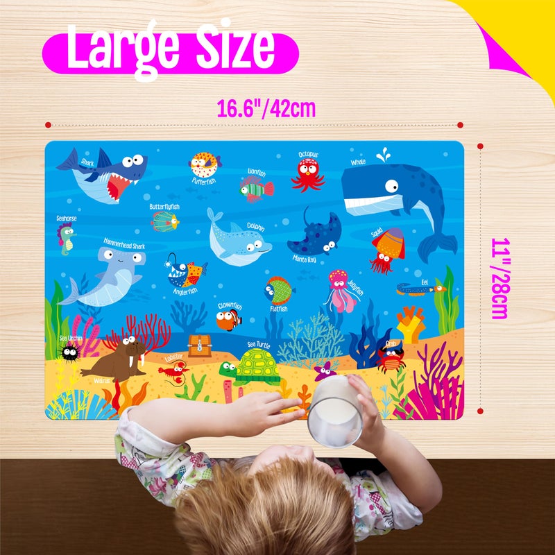 SpriteGru 6 Pack Placemats for Kids, Non-Slip Washable Dining Mats, Reusable Jungle, Underwater World, Farm, Dinosaur, Vehicle & Magic World Table Mats for Home, Kindergarten, Classroom, Nursery - Image 5