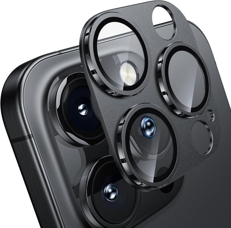 wsken for iPhone 16 Pro/iPhone 16 Pro Max Camera Lens Protector, [Military Grade Shatterproof] [Strong Adsorption] Metal Aluminum Alloy Tempered Glass Camera Screen Protector, Black Titanium - Image 1
