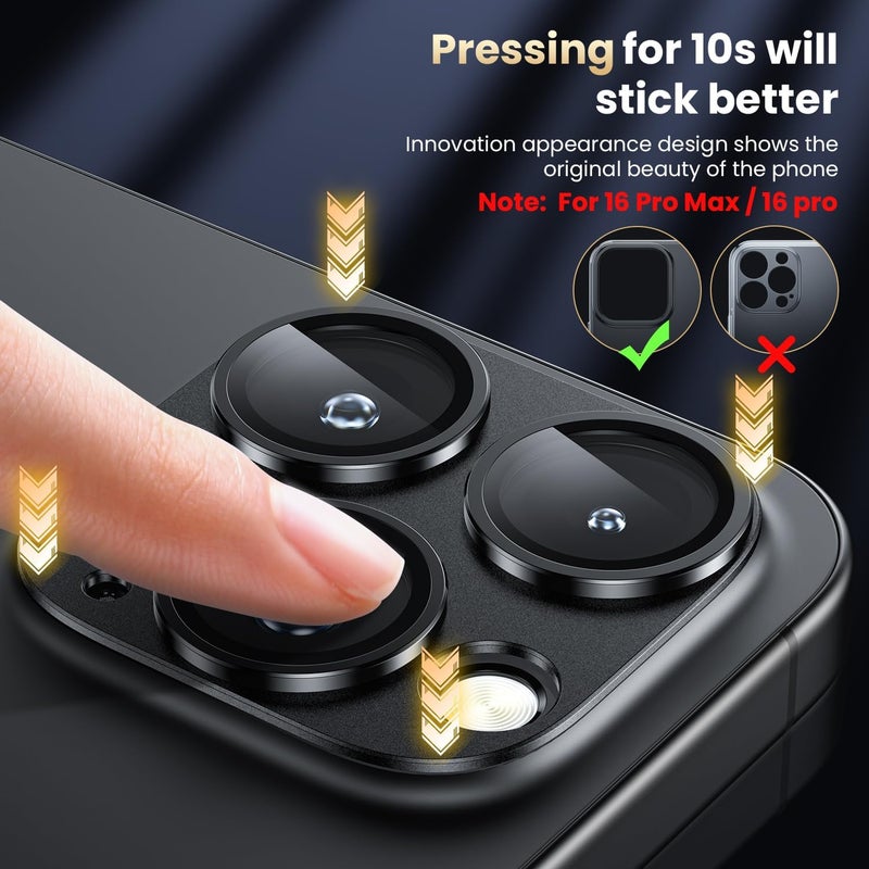 wsken for iPhone 16 Pro/iPhone 16 Pro Max Camera Lens Protector, [Military Grade Shatterproof] [Strong Adsorption] Metal Aluminum Alloy Tempered Glass Camera Screen Protector, Black Titanium - Image 3