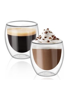 Lukadah Double Walled Glass Coffee Mugs, Insulated Layer Coffee Cups, Clear Borosilicate Glass Mugs, Turkish Tea, Espresso Coffee Cups - Heat Resistanr Double Layer Coffee Mugs, Gift for Cappuccino, Tea, Latte, Espresso | 2 PCS - 250ML  - Image 1