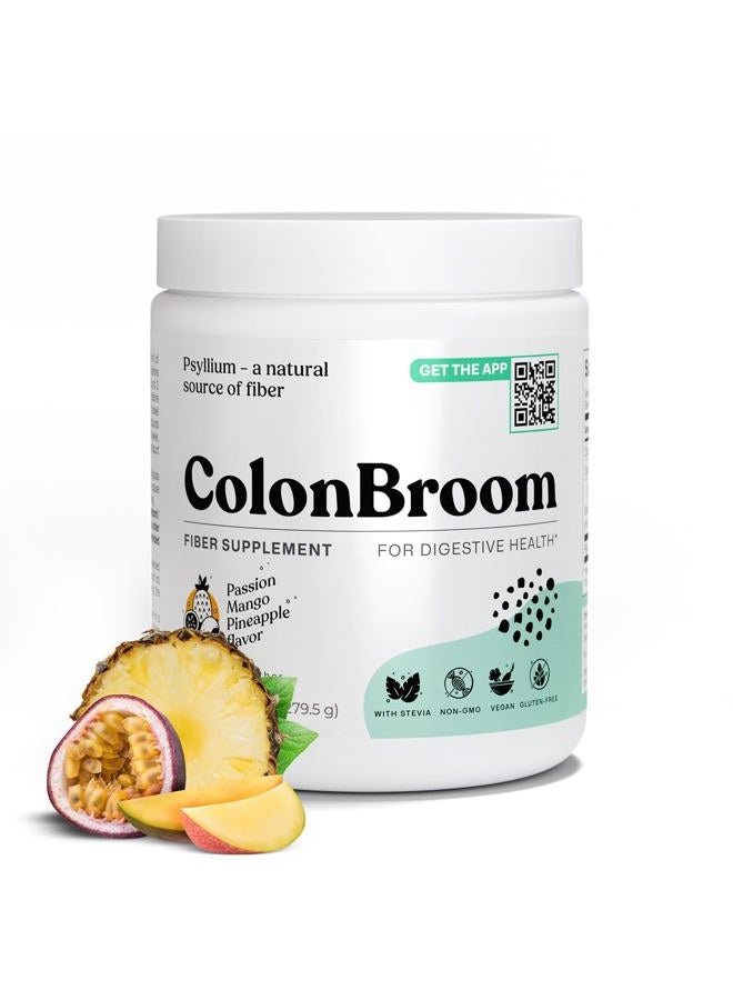 ColonBroom مسحوق قشور السيليوم مع ستيفيا (فاكهة استوائية) - تنظيف القولون لتخفيف الانتفاخ وصحة الأمعاء - مشروب مسحوق ألياف كولون بروم - مكمل ألياف نباتي ستيفيا، 50 حصة - Image 1