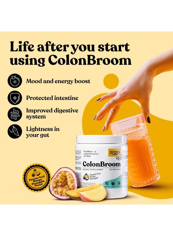 ColonBroom مسحوق قشور السيليوم مع ستيفيا (فاكهة استوائية) - تنظيف القولون لتخفيف الانتفاخ وصحة الأمعاء - مشروب مسحوق ألياف كولون بروم - مكمل ألياف نباتي ستيفيا، 50 حصة - Image 3