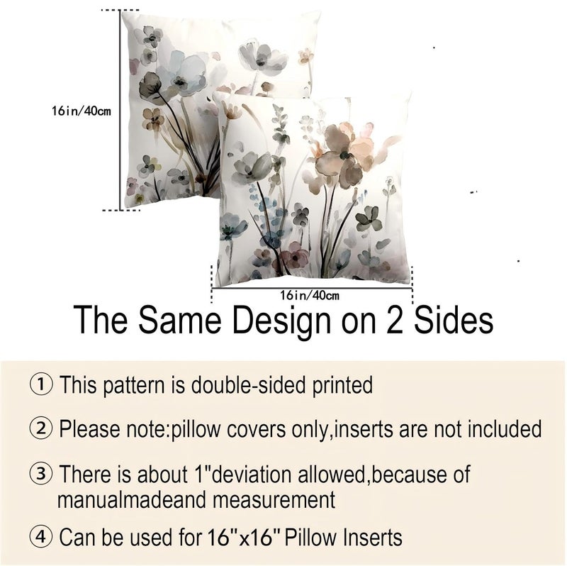 Qesonoo Flower Throw Pillow Covers 16x16 Set of 2, Flowers Pillow Cushion Cases,Decorative Square Pillowcases for Sofa Couch Bedroom Living Room Car - Image 3