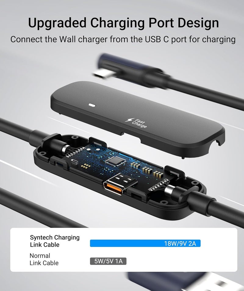 Syntech Trendy natural assorted colors VR Headset Fast Charging Link Cable, 5 Meter Length, Black Climate adapted upgraded quality - Image 2