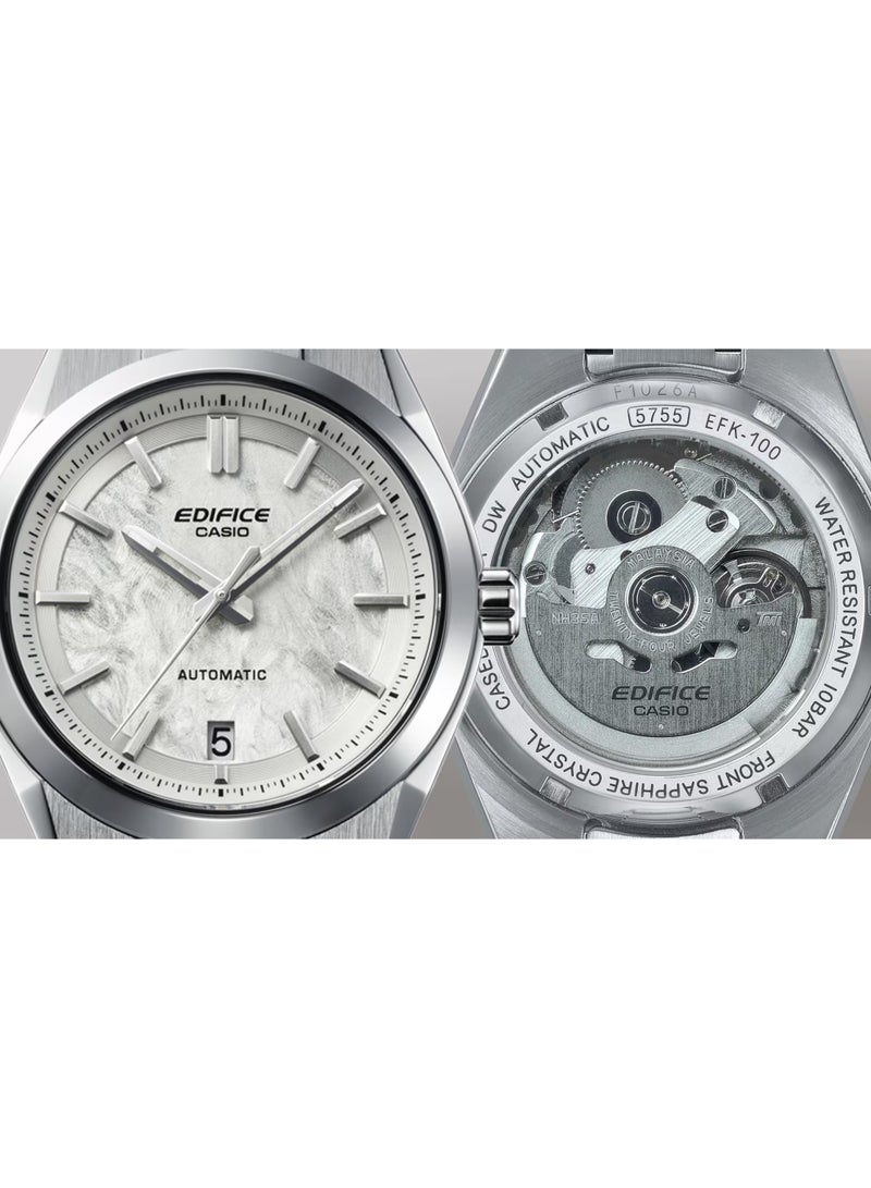 Casio Edifice EFK-100D-7A “Polar White” Edifice’s First Automatic - Electroformed Texture, 39mm Sapphire, 100M WR, Motorsport Inspired - Image 4