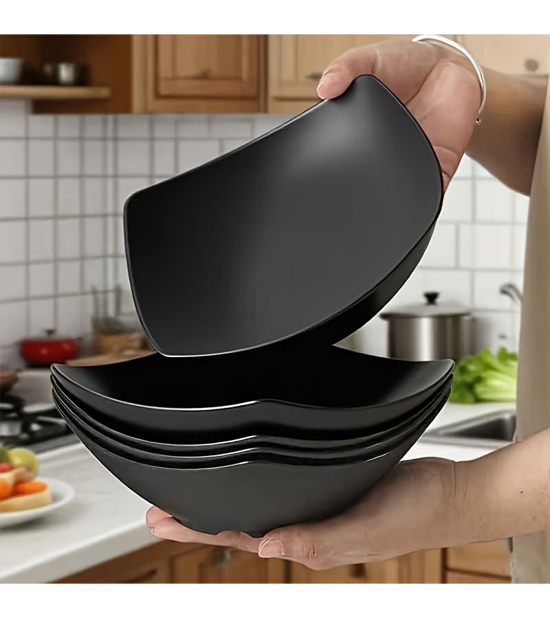 Set of 4 Plastic Salad Bowls for Daily Meals Party Prep Dishwasher Safe Serving Dish - Image 2