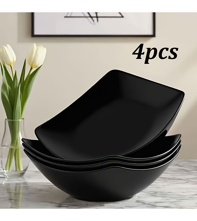 Set of 4 Plastic Salad Bowls for Daily Meals Party Prep Dishwasher Safe Serving Dish - Image 1