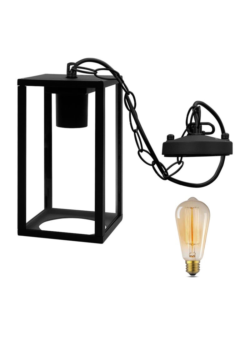 Vmax Outdoor Hanging Pendant Garden Light, E27 Bulb Holder, IP65 Waterproof Black Aluminum Glass Lantern Ceiling Lamp, 120x120x246mm + 500mm Chain For Balcony Porch Courtyard Entryway - Image 2