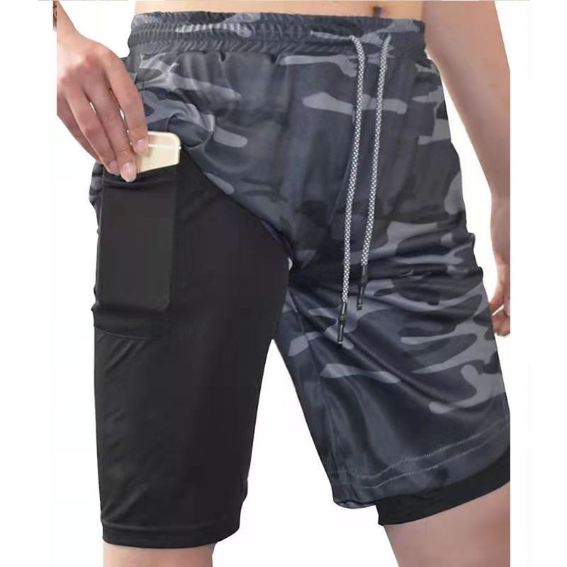 Mens Double-Layer Quick-Dry Running Shorts deep camouflage  - Image 2