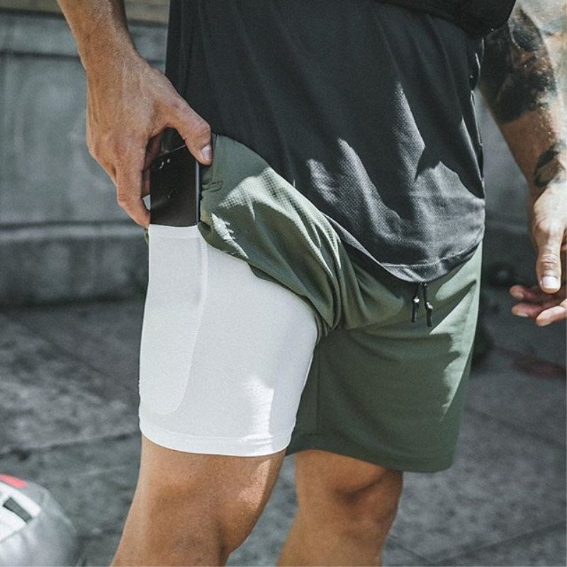 Mens Double-Layer Quick-Dry Running Shorts deep camouflage  - Image 4