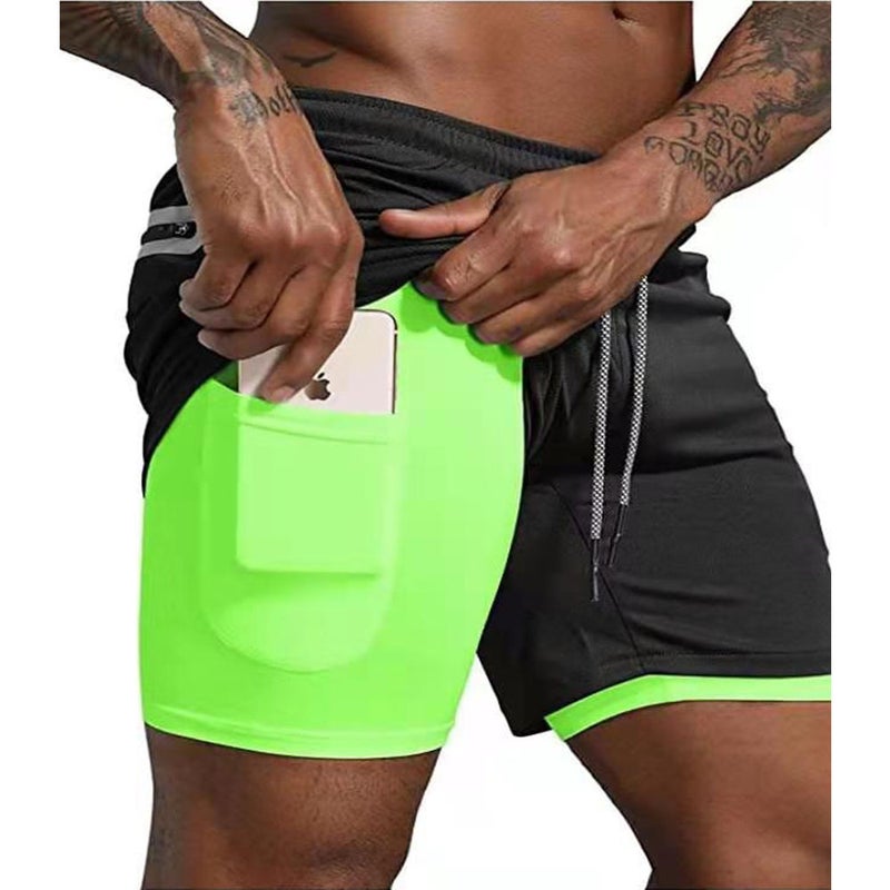Mens Double-Layer Quick-Dry Running Shorts deep camouflage  - Image 5