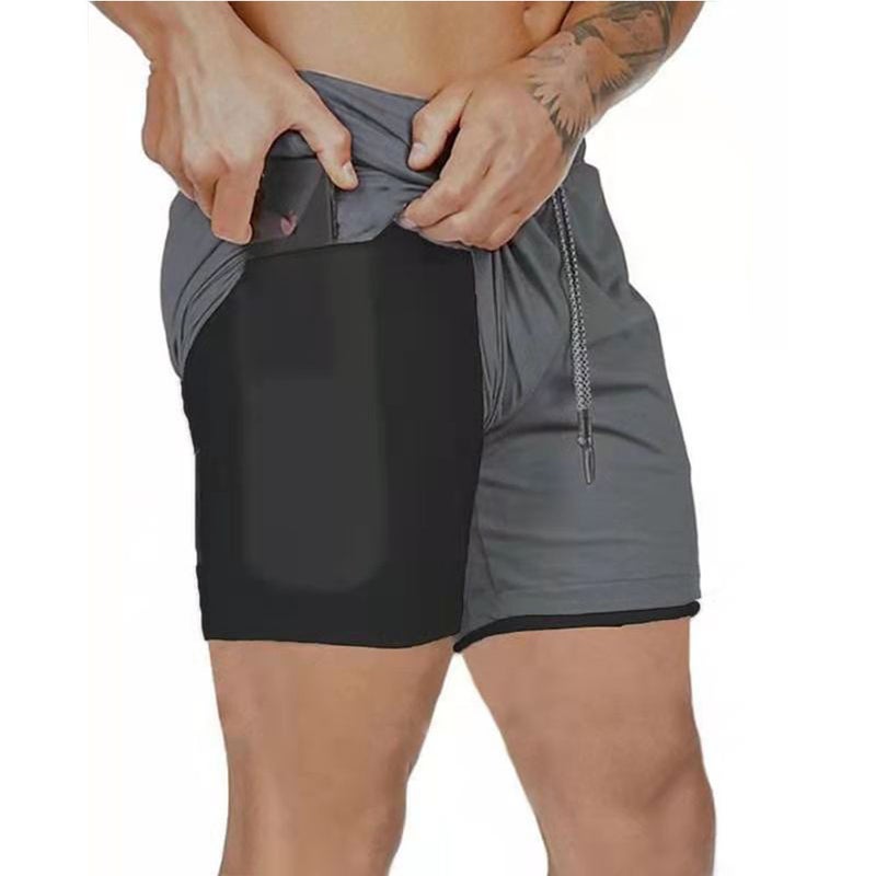 Mens Double-Layer Quick-Dry Running Shorts deep camouflage  - Image 3