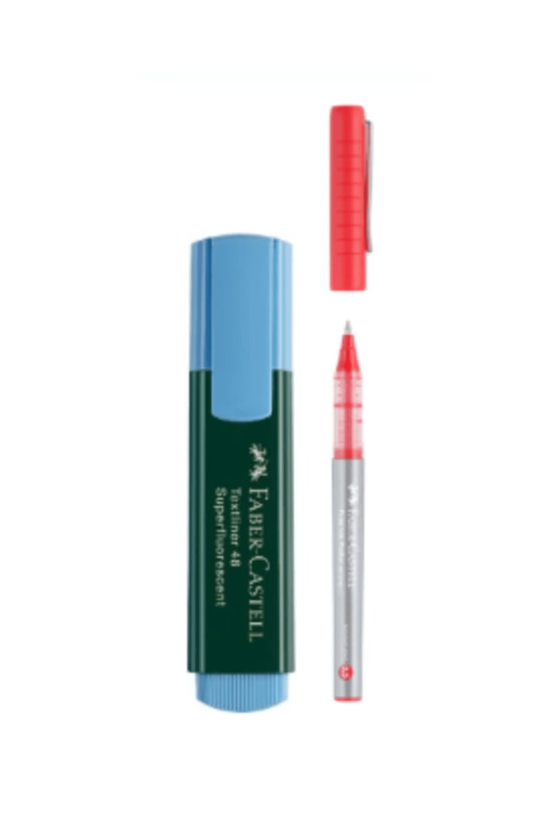 فابير كاستل أقلام حبر سائل‎ - مم0.7 - فاين - احمر + اقلام هايلايتر 48 - ازرق - Image 1