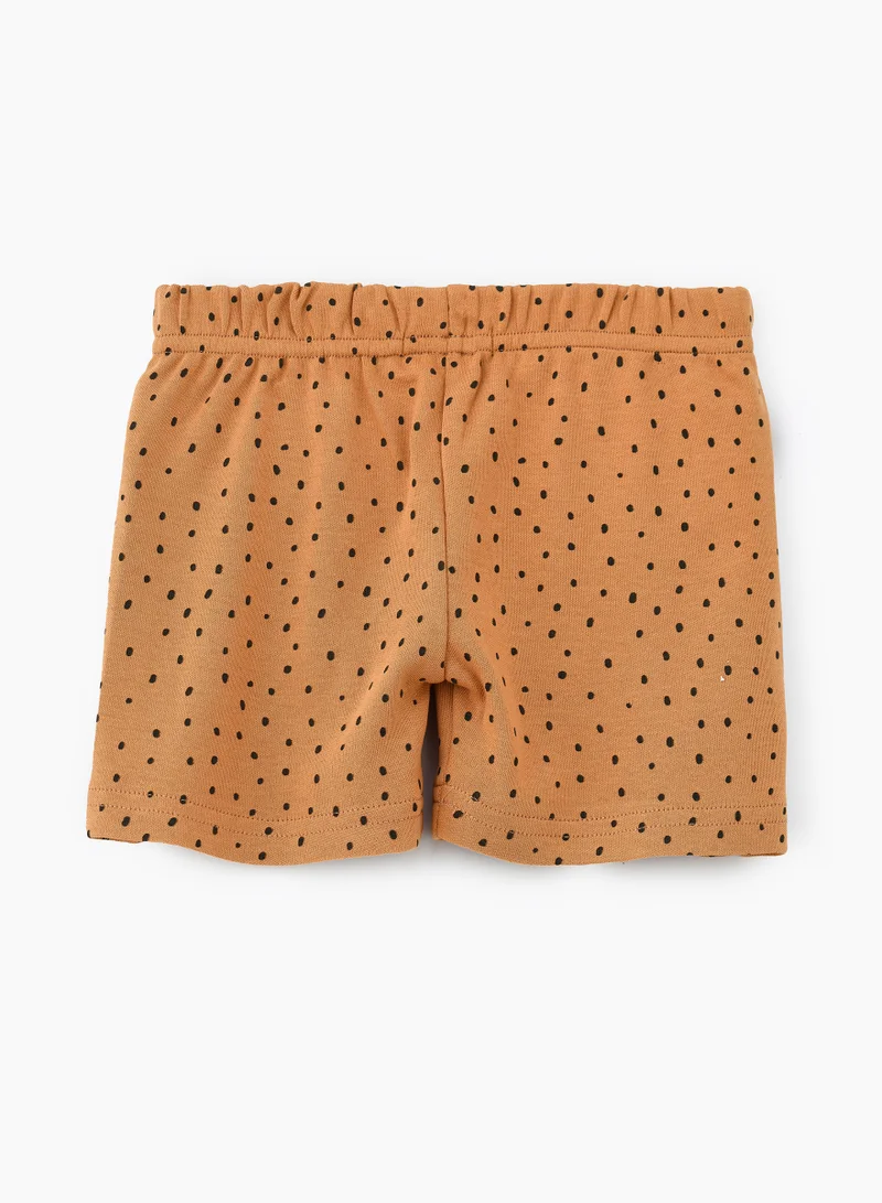 JAM Brown Knitted Cotton Shorts with Polka Dots for Boys