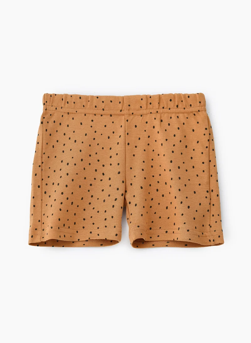 JAM Brown Knitted Cotton Shorts with Polka Dots for Boys