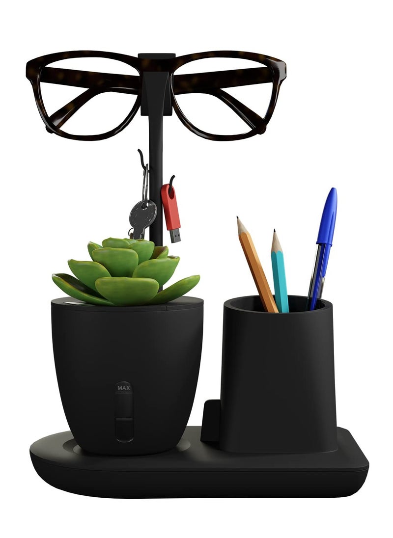 EO eo Pen Stand for Study Table with Self-Watering Plant Pot, Glasses & Smartphone Holder – Desk Organizer & Pencil Holder for Office, Home, Kids, Students, Study Room (Desk Station Black)  - Image 1