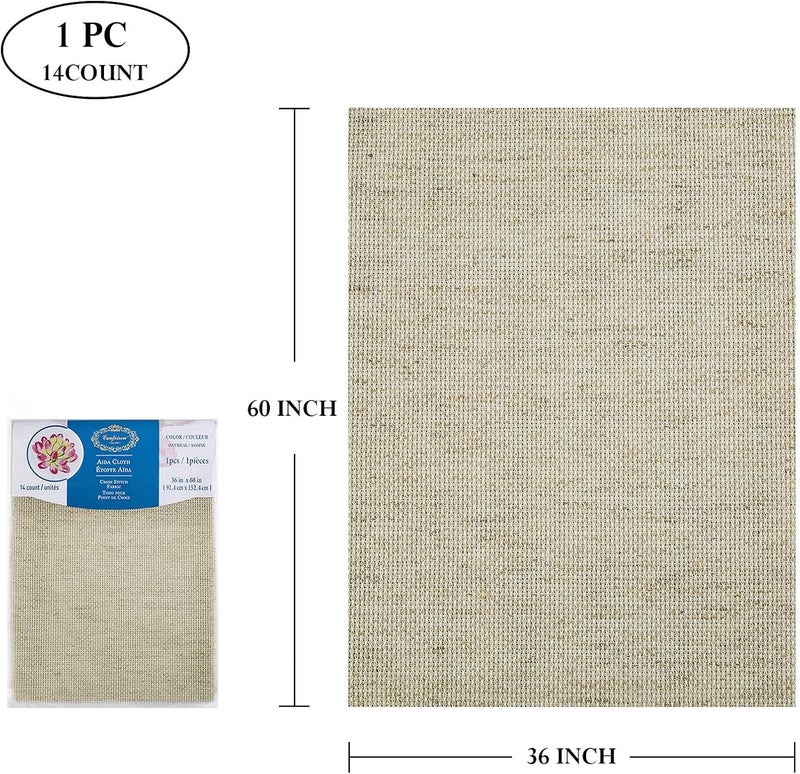 CANFOISON Aida Cloth Big Size 14 Count Natural Oatmeal Cross Stitch Fabric 60 inch by 36 inch 60 inch by 1 Yard - Image 2