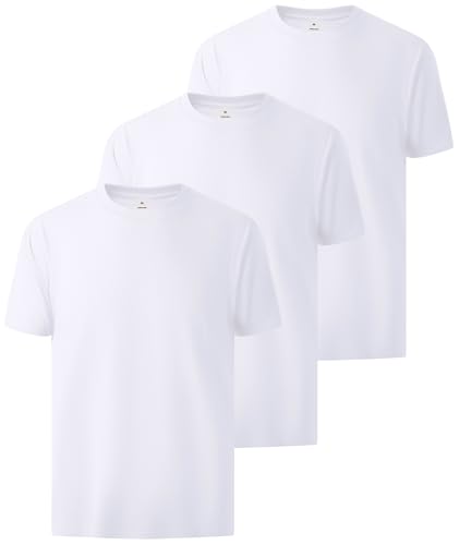 ZITY 3 Pack Mens Cotton T Shirts Crew Neck Short Sleeve Tees Lightweight Breathable Tshirts for Men L White - Image 1