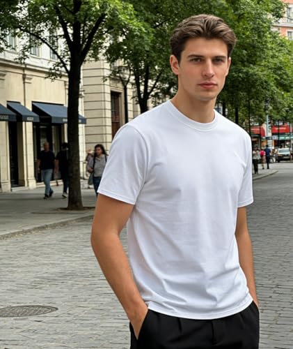 ZITY 3 Pack Mens Cotton T Shirts Crew Neck Short Sleeve Tees Lightweight Breathable Tshirts for Men L White - Image 2
