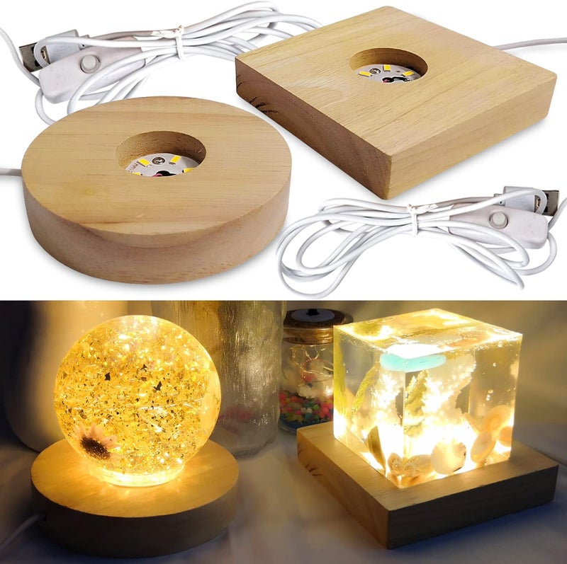 Voaesdk 2Pcs Wood LED Lights Display Bases 3.94 Inch Wooden Lamp Holders Wood Lighted Base Stand for 3D Laser Crystal Glass Resin Art Sphere Cylinder Cube Paperweights - Image 1