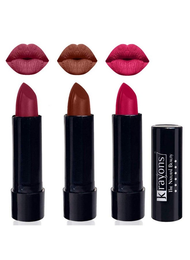 كرايونز أحمر شفاه كرايون لطيف غير لامع، مقاوم للماء، يدوم طويلاً، وردي صادم، شوكولاتة موكا، شفاه وردية، 3.5 جرام لكل منها (عبوة من 3 قطع) - Image 1