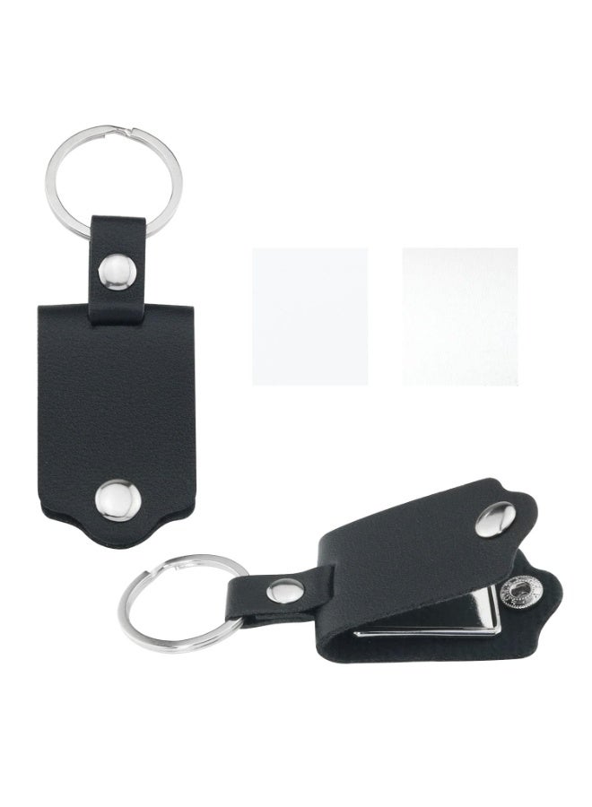 2PCS Leather Photo Keychain Personalized Picture Calendar Keyring Engravable Text Tag Black PU Leather Metal Frame - Image 3