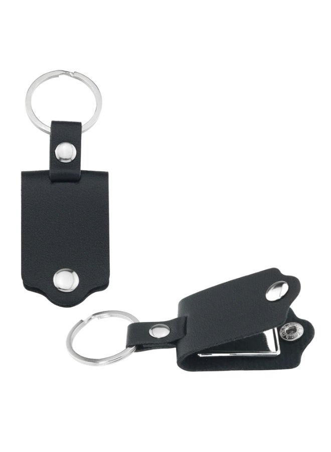 2PCS Leather Photo Keychain Personalized Picture Calendar Keyring Engravable Text Tag Black PU Leather Metal Frame - Image 1