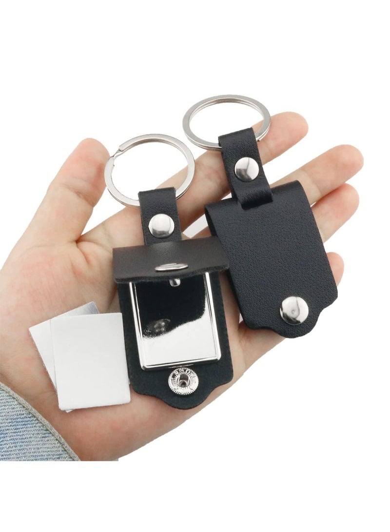 2PCS Leather Photo Keychain Personalized Picture Calendar Keyring Engravable Text Tag Black PU Leather Metal Frame - Image 4