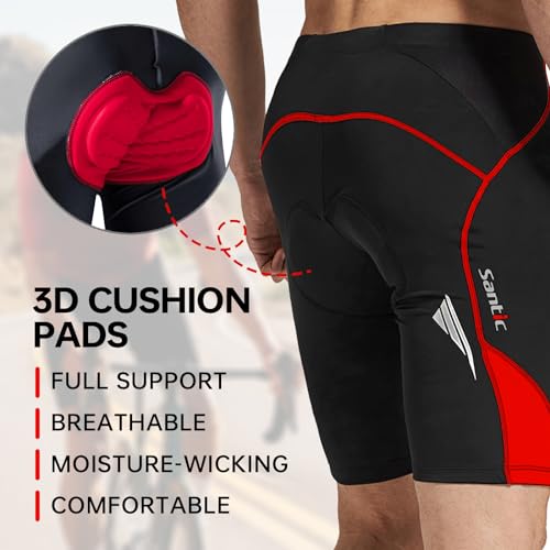 Santic Cycling Men's Shorts Biking Bicycle Bike Pants Half Pants 4D Coolmax Padded Red XL - Image 4