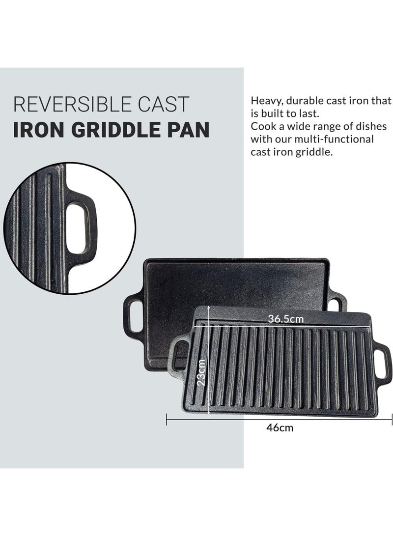 RATSAW Black Rock Grill Cast Iron Griddle Reversible Grill Pan BBQ Plate 46cm x 23cm - Image 3