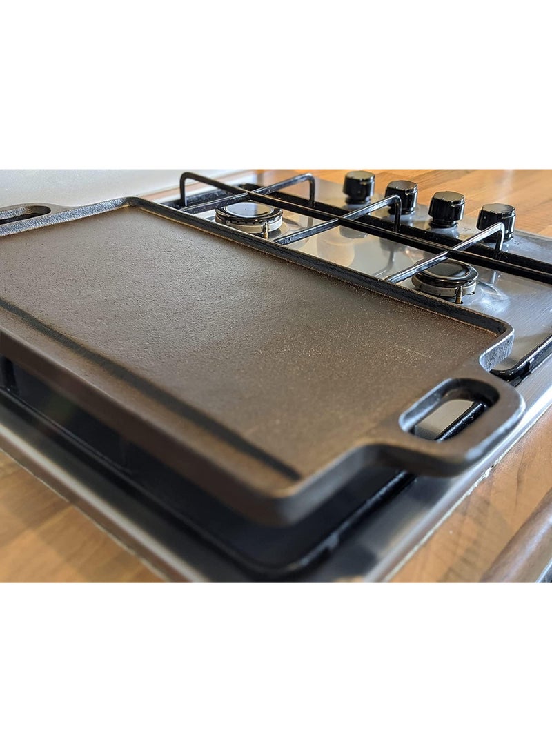 RATSAW Black Rock Grill Cast Iron Griddle Reversible Grill Pan BBQ Plate 46cm x 23cm - Image 4