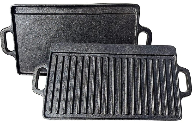 رات سو مقلاة مزدوجة الجهة من الحديد الزهر للشواء بلون أسود من Black Rock Grill بقياس 46 سم × 23 سم - Image 1