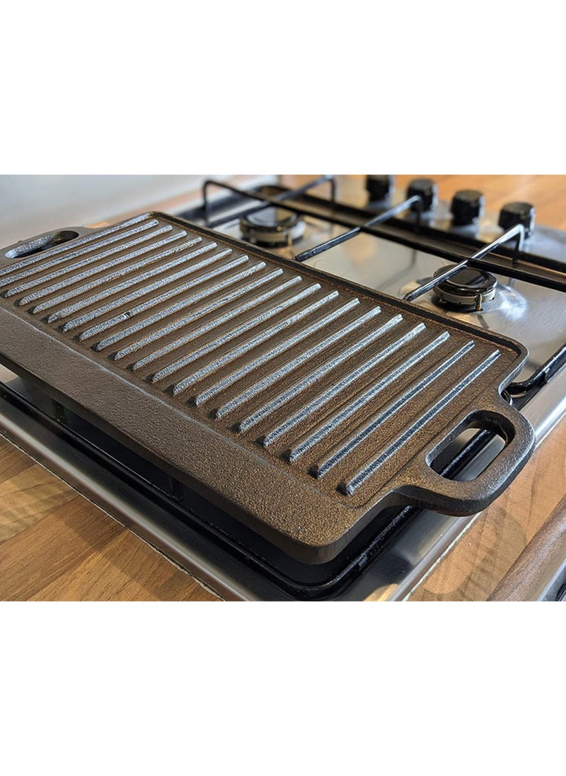 RATSAW - Black Rock Grill Cast Iron Griddle Reversible Grill Pan BBQ Plate 46cm x 23cm - Image 1