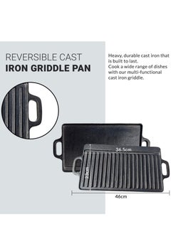 RATSAW Black Rock Grill Cast Iron Griddle Reversible Grill Pan BBQ Plate 46cm x 23cm  - Image 2